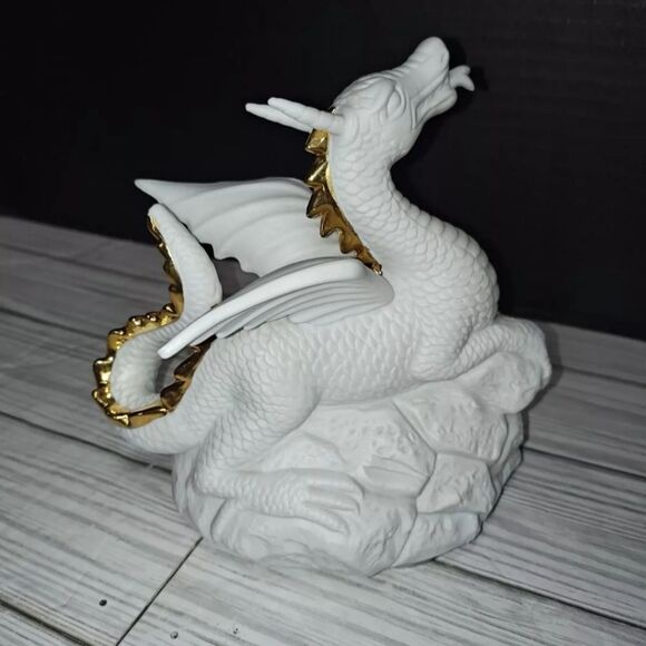 San Francisco Music Box Co White Gold Dragon Fantasy Revolving Vintage 1994 - Picture 6 of 10